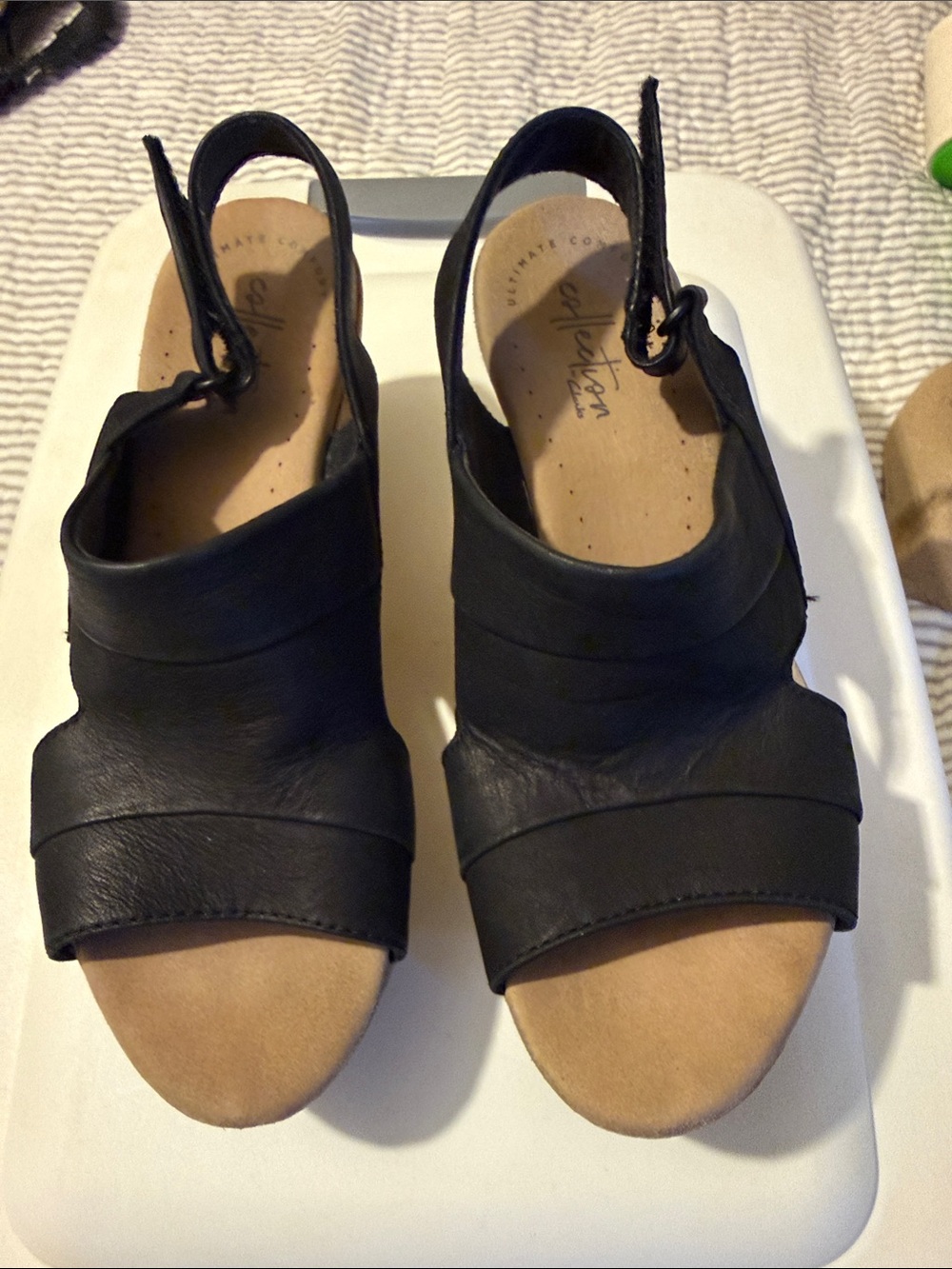 Clarks Black Leather Open-Toe Slingback Sandals